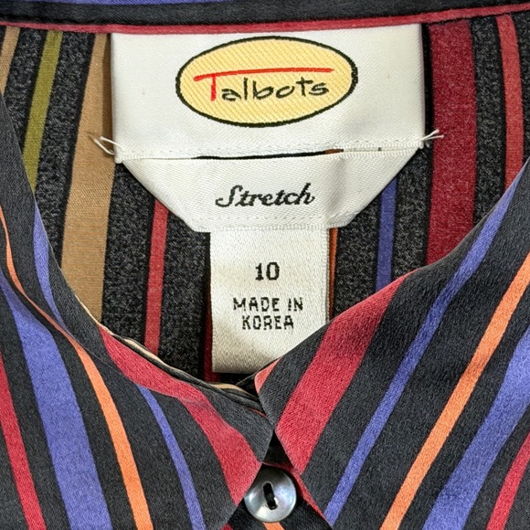 Talbots Womens Silk Stretch Striped Button Down Shirt Blouse Multi Color Size 10 - Picture 3 of 9